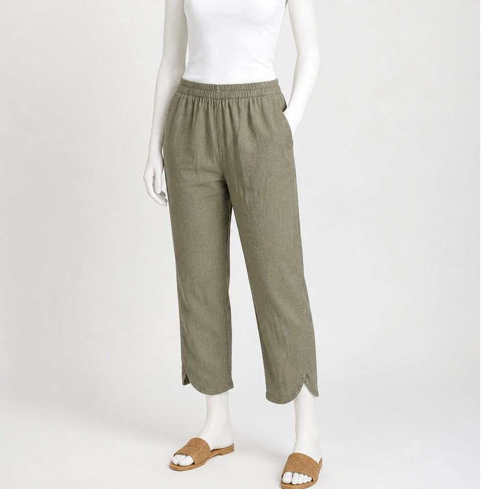 Marine Layer Allison Linen Blend Pull On Pants Womens S Olive wide leg Cropped